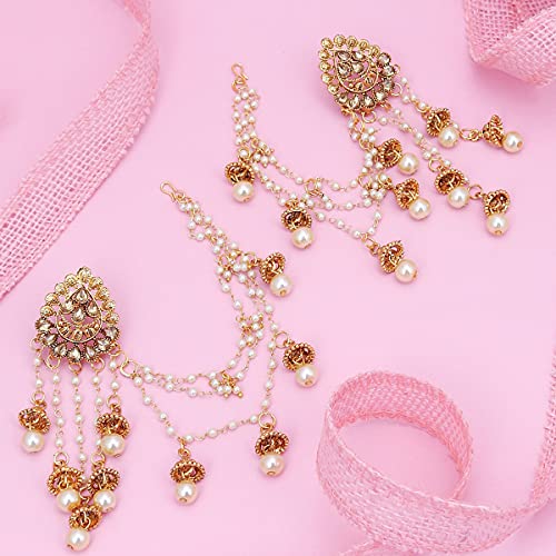 Image of Sukkhi Traditional Brass Gold Plated Wedding Jewellery Bahubali Inspired Long Chain Jhumki Earrings for Women