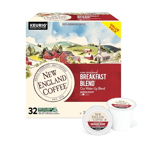 Image of New England Coffee Single Serve Pods, Breakfast Blend Medium Roast 32 Count (Pack of 4)