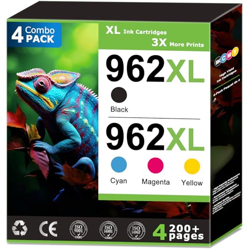 962XL Ink Cartridges Replacements for HP 962 Ink Cartridges Combo Pack (4 Pack), Compatible with HP OfficeJet Pro 9025e 9018 9010 9015 9025 Printers Ink, 962 Black and 962 Color, Updated with V19.7.1