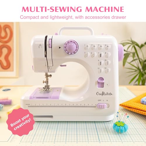 Mini Nähmaschine - 12 Stiche Elektrische Tragbare Nähmaschine mit Eingebautem LED-Licht und Fußpedal, Multifunktionsnähmaschine Haushaltsnähmaschine Doppellinien-Rückwärtsstich für Anfänger/Kinder