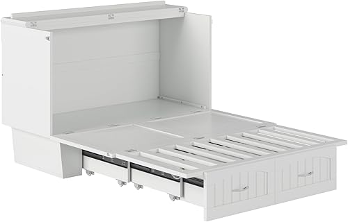Miniatura 17 de AFI, Nantucket - Cómoda de cama Murphy de tamaño matrimonial con colchón, cajón de almacenamiento y cargador USB integrado, color blanco