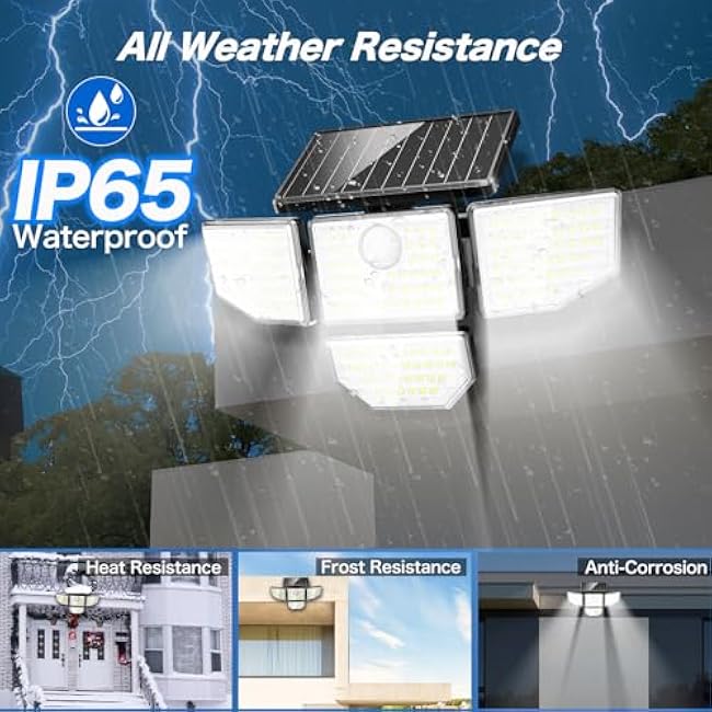 3000LM Outdoor Solar Light - Upgrade 4 Heads 188 LED Solar Motion Sensor Outdoor Lights, IP65 Waterproof Powered Light for Home Darkroom Backyard, 2 Pack