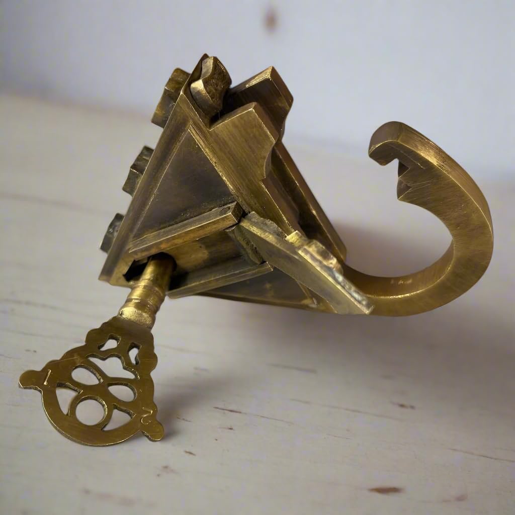 Medieval Dungeon Lock Solid Brass Triangle Padlock with Antique Finish (4.25" x 3.25")