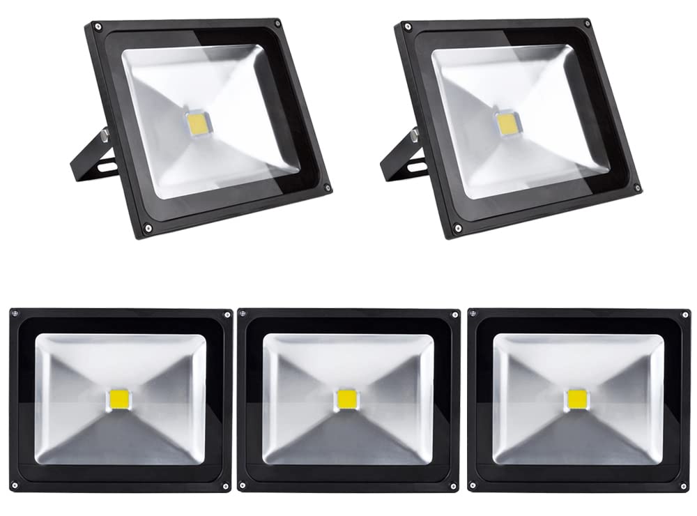 5pcs 50W LED Foco Proyector,ALPHA DIMA IP65 Impermeable Luz de Seguridad,Iluminación Interior y Exterior,Lámpara Blanco Frío 6500K Gris