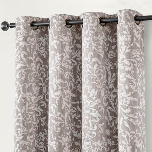 jinchan Blackout Curtains for Bedroom, Taupe Grey Scroll Floral Patterned Curtains 84 Inch Length for Living Room, Vintage Art Deco Drapes, Thermal In