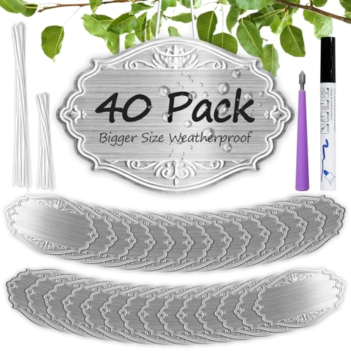 IKSII 40PCS Plant Labels,Bigger Size Aluminum Metal Plant Tags Plant Label for Outdoor Garden Waterproof,Silvery Plant Name Tags for Tree,Vegetables,Herbs
