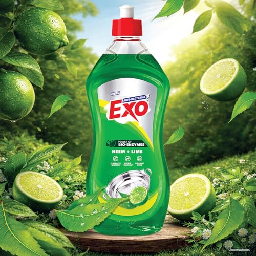 Image of Exo Dishwash Liquid Bottle | Neem & Lime | Tough Grease Removal for Utensils | Anti-Bacterial Liquid Dishwash | Bio-Enzyme Formula | No Residue Cleaning | Fresh Citrus Fragrance - 750ml