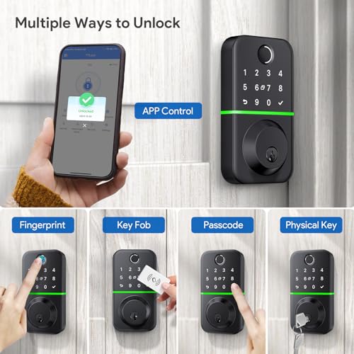 Smart Door Lock Deadbolt with Keypad: Keyless Entry Door Lock - Fingerprint Lock for Front Door - Electronic Lock with Bluetooth and APP Control thumbnail 2
