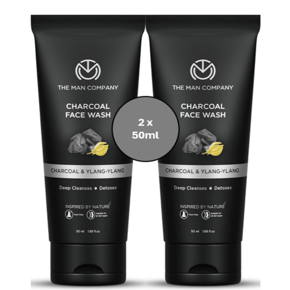Charcoal Face Wash - 2 X 50ml | Anti Pollution, Acne Oil Control | Deep Cleansing | Blackheads Removal | All Skin Types