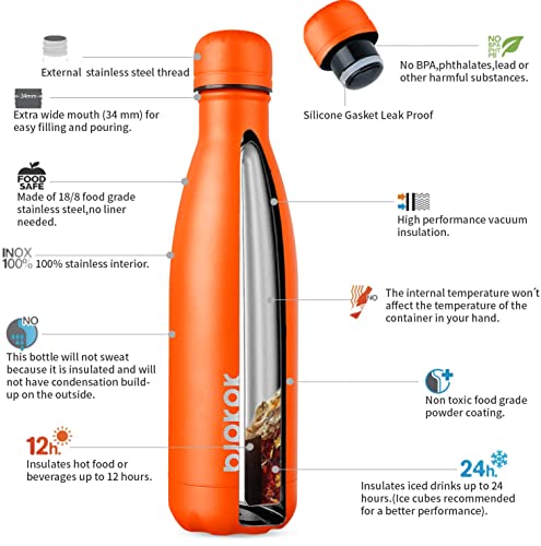Image of BJPKPK 17 oz Insulated Water Bottle, Stainless Steel Flask, Leak Proof