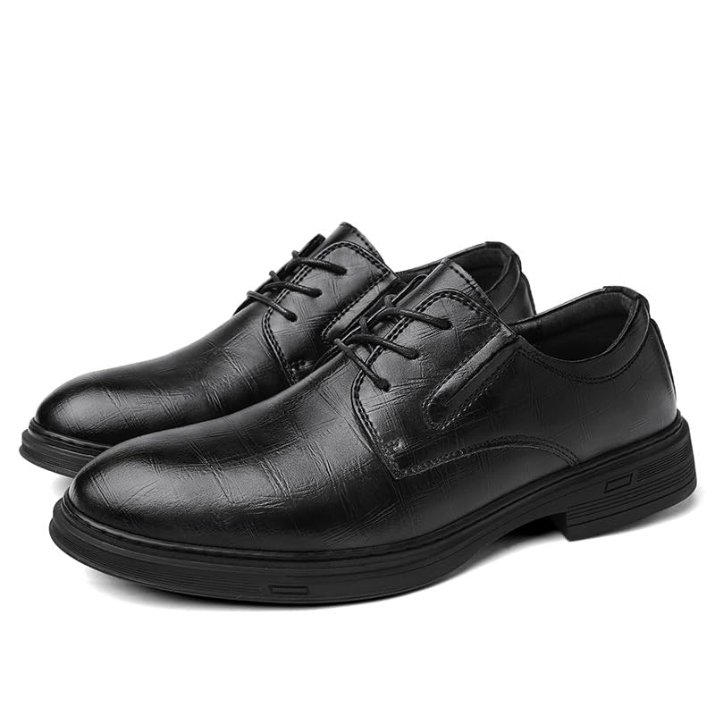 Oxford Dress Shoes for Men Lace Up Pointed Burnished Toe Faux Leather Derby Shoes Rubber Sole Block Heel Non Slip Anti-Slip Business(Black,10)3