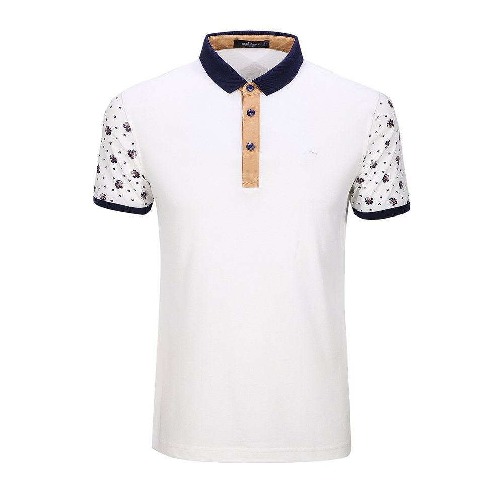 Mens Printed Short Sleeve Contrast Color Casual Polo Shirt