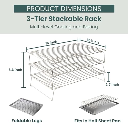 Image of Ultra Cuisine Durable 3 Tiers Stackable, 16 inch x 10 inch Cooling Rack for Baking