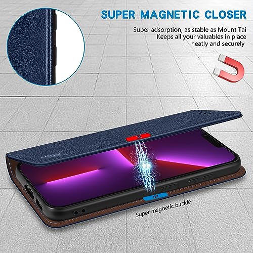 Image of ZZXX for iPhone 13 Pro Max Wallet Case Strong Magnetic 6.7 inch,Blue