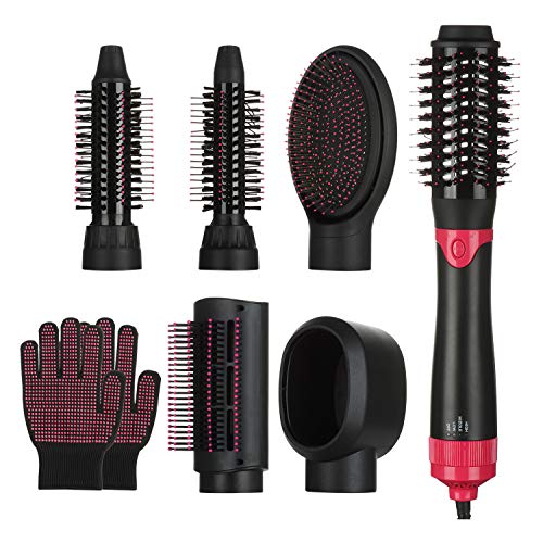 Hair Dryer Brush and Volumizer, 6 in 1 One-Step Hot Air Brush, Professional Women Hair Dryer for Rotating Straightening, Curling, Massage, Salon Negative Ion Ceramic Electric Blow Dryer(Black)