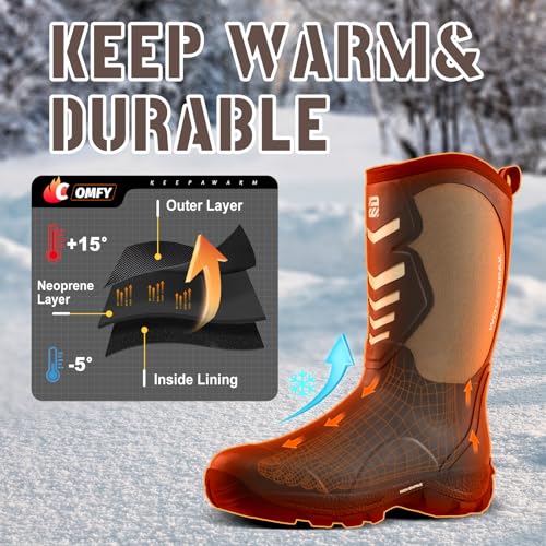 Image of WOVENPAK Rubber Boots for Men, Mens Boots Waterproof Insulated Hunting Boots with Steel Shank, Neoprene Rubber Work Mud Boots Outdoor All Season, Size 6-13