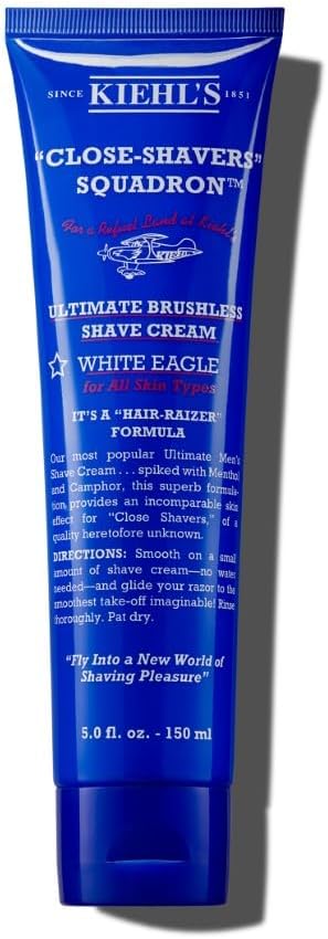 Kiehl's Ultimate Brushless Shave Cream White Eagle, Soothing Brushless Shave Cream with Menthol, Camphor and Aloe Vera, Minimises Irritation, Instant Refreshing Effect, All Skin Types