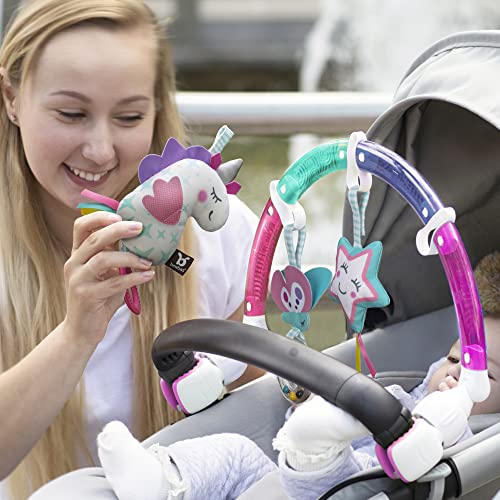 Benbat Baby Stroller Arch Toy Rainbow Dazzle Friends Play Bar. Fun Newborns Sensory Activity, Adjustable For Bouncers And Car Seat, Unicorn #TOP1