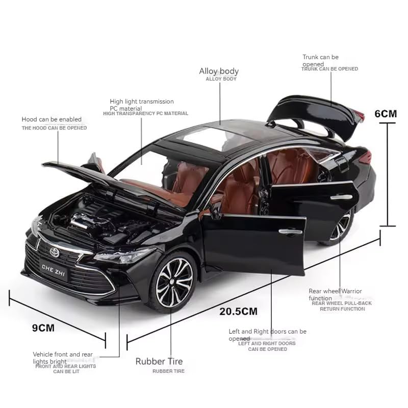 Image of Invite Toy Car 1:24 Toyota Avalon Metal Alloy Diecast Car Model Miniature Model with Sound Light Model Boys Toys for Children's【 Black-Color 】
