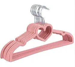 Kit 50 Cabides de Veludo Infantil Rosa Coração