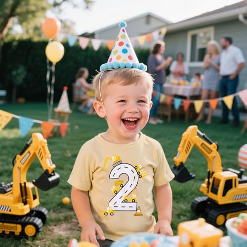 Lovekider 2-5 Years Birthday Boy Shirt Construction Party T-Shirts Excavator Cotton Short Sleeve Tee Dark Grey3