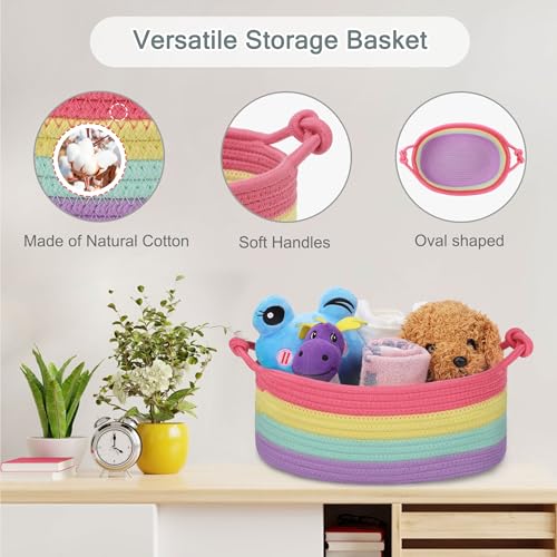 Image of COMSE Small Gift Basket Empty with Bag & Ribbons, Rainbow
