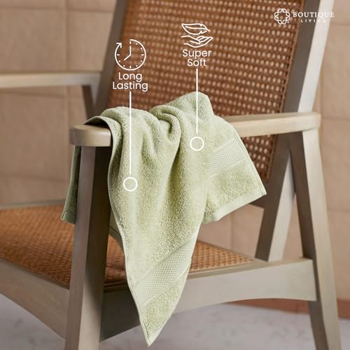 Image of BOUTIQUE LIVING Luxe Loom 100% Cotton 550 GSM Green Hand Towels - Pack of 2