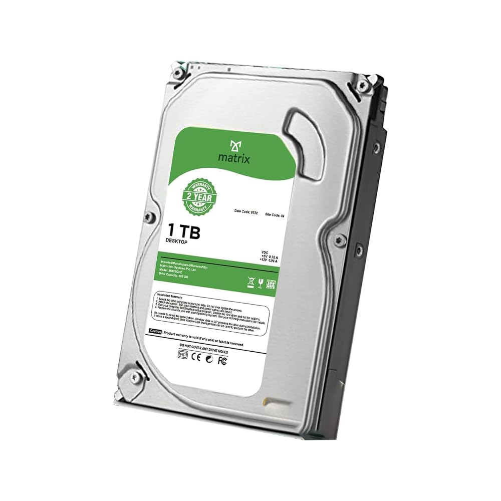Matrix 1TB SATA Hard Drive for Desktop (HDD) 3.5 Inch SATA 6 GB/s 7200 RPM, 2 Year Warranty