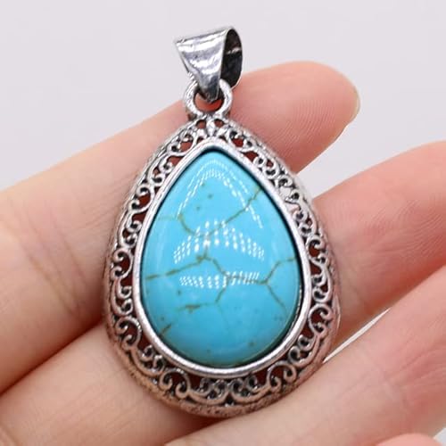 XJruixi Colgantes de Piedra Natural, Gota de Agua, lapislázuli, ópalo, Reiki, curación, Cristal de Plata Antigua para Hacer Joyas, Collar de Mujer, Regalo Cover