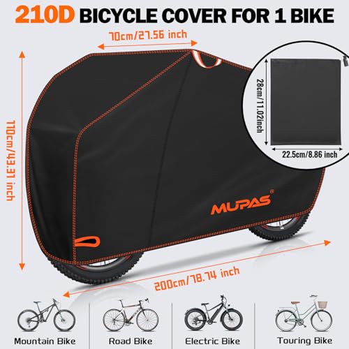 MUPAS Wasserabweisende Fahrradabdeckung, 210D Oxford-Gewebe, 200 x 110 x 70 cm, draußen zur FahrradProtection, wasserdic