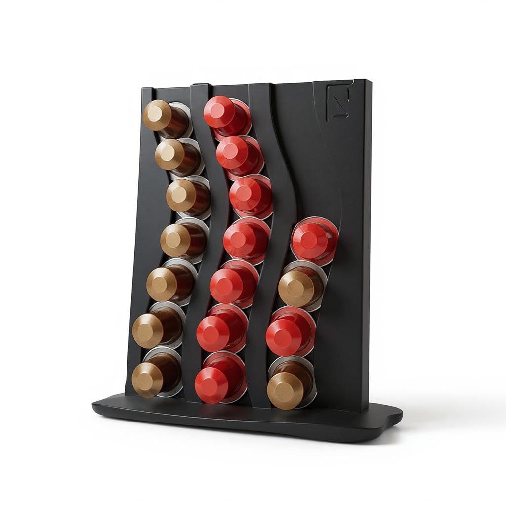 Generico Supporto Verticale Capsule Caffè Doppia Faccia, Dispenser Cialde da Appoggio Salvaspazio, Contenitore per Capsule Compatibile con Nespresso Original – Fino a 40 Capsule, Nero
