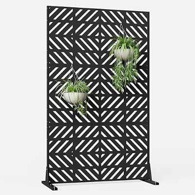 Metal Privacy Screen for Outdoor Freestanding Privacy Screens, 72" H x 44" W Decorative Fence Panels with Stand, Patio Metal Screens for Outside Outdoor Divider Deck Balcony Garden and Indoor