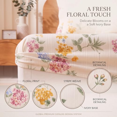 Image of VAS COLLECTIONS 240 TC Premium Fitted Bedsheet, Floral Printed King Size Elastic Deep Pocket Mattress Cover, Soft Breathable Bed Sheet for Bedroom, 72 x 78 + 10 Inches (183 x 198 + 25 cm) - Soft Honey
