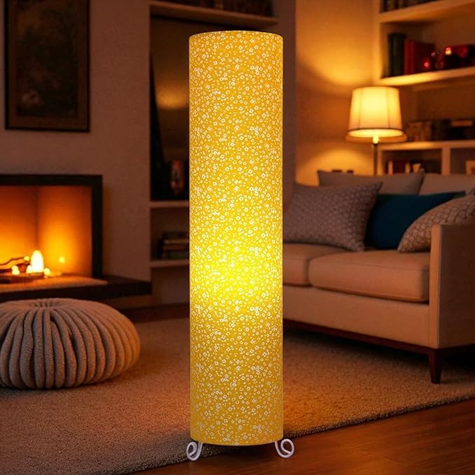 Image of Cotton Fabric Floor Lamp for Bedroom's Desk Lamp for LivingRoom, Bed Room, Office | Night Stand Dimmable Room Floor Lamp for Reading Corner Lamp (Yellow 1)