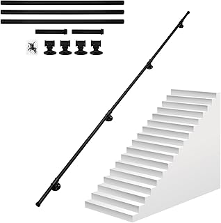 OUGPIU Handrail Stairs,1m/2m/3m Staircase Handrail WallMount Non-Slip Metal Grab Bar Railing,Stair Banister Rail Support Kit,Matte Black Stair Foot Railing,Elderly Kids Safety Corridor Support Rods