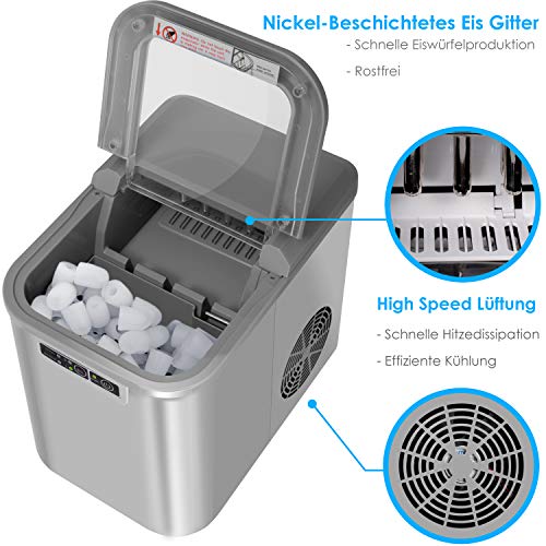 KESSER® Eiswürfelbereiter | Eiswürfelmaschine Edelstahl | Ice Maker | 12 kg 24 h | Zubereitung in 7 min | 2,2 Liter Wassertank | 2 Eiswürfel-Größen | LED-Display | Selbstreinigungsfunktion | (Silber) – Bild 6