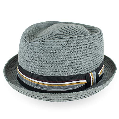 Image of Belfry Men /Women Summer Straw Pork Pie Trilby Fedora Hat in Blue, Tan, Black