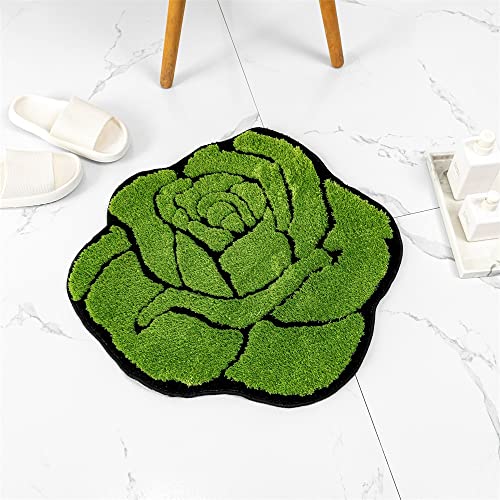 Cute Rose Bathroom Rugs Mat, Green Flower Shaped Bath Rugs Fluffy Soft Floral Non Slip Bath Mat Bathroom Bathtub Rugs Machine Wash Plush Shower Rug For Bathroom Floor Tube Washbain Toilet 23.6X25.5In #TOP5