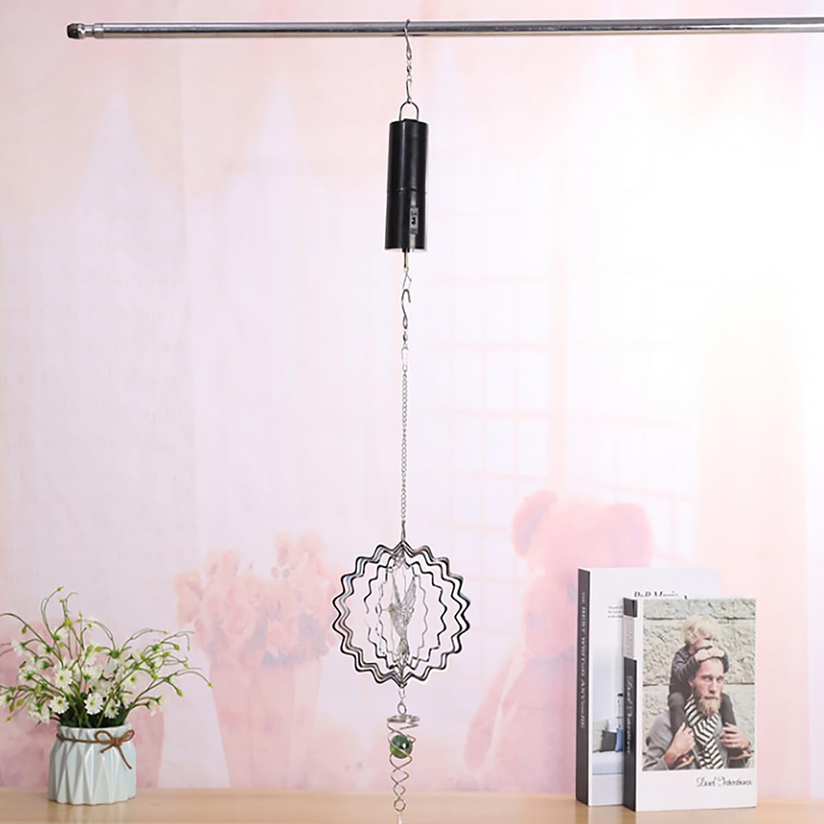 Lot de 4 carillons éoliens rotatifs noirs - Décoration de cour - Moteur à suspendre - Multifonction - Pour suspendre la cour - Éoliennes noires d'extérieur