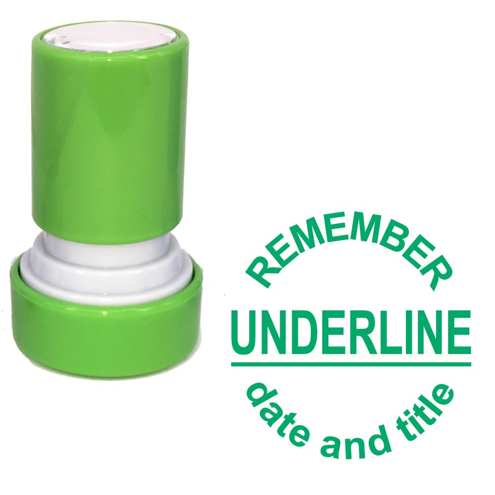 Remember Underline Date and Title Teacher Stamp. Self-Inking, 22mm, Reinkable, Quality Stamper for Marking and Feedback. Green Ink