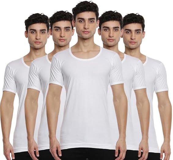 - Men Half Sleeve White Cotton Inner Vest Combo(Pack Of 5)|Quick Sweat Absorbant Banian/Vest/Undershirt