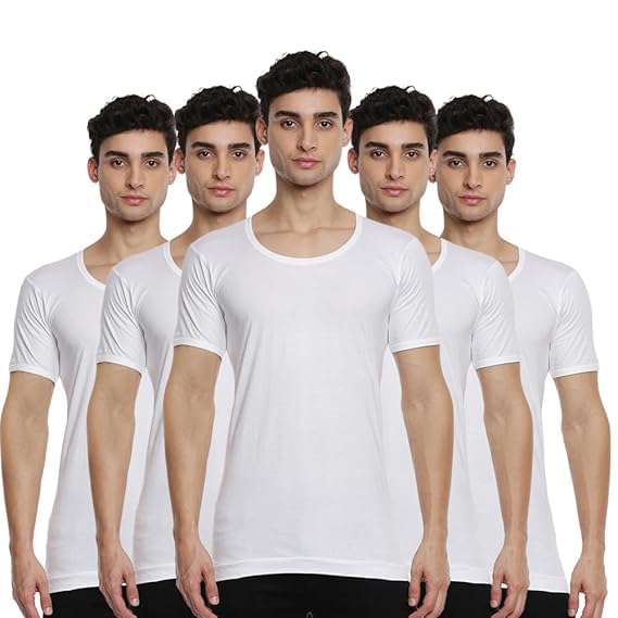 - Men Half Sleeve White Cotton Inner Vest Combo(Pack Of 5)|Quick Sweat Absorbant Banian/Vest/Undershirt