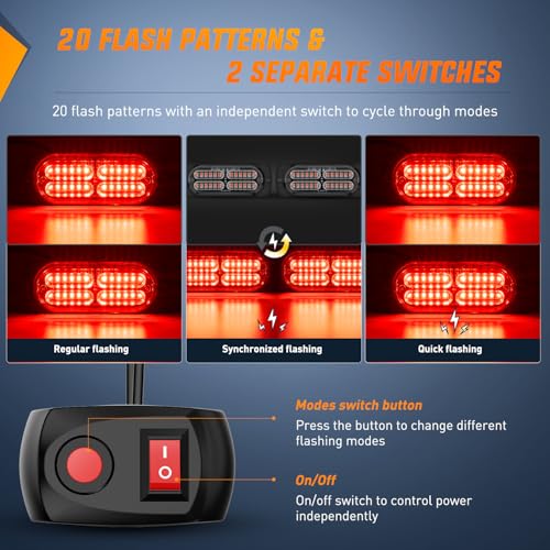 Image of Nilight 4PCS LED Strobe Lights 12V 24V Sync Feature Red | 24LED Emergency Hazard Warning Lights with Controller Hard Wire or Cigarette Lighter Plug for Car Truck RVs Campers