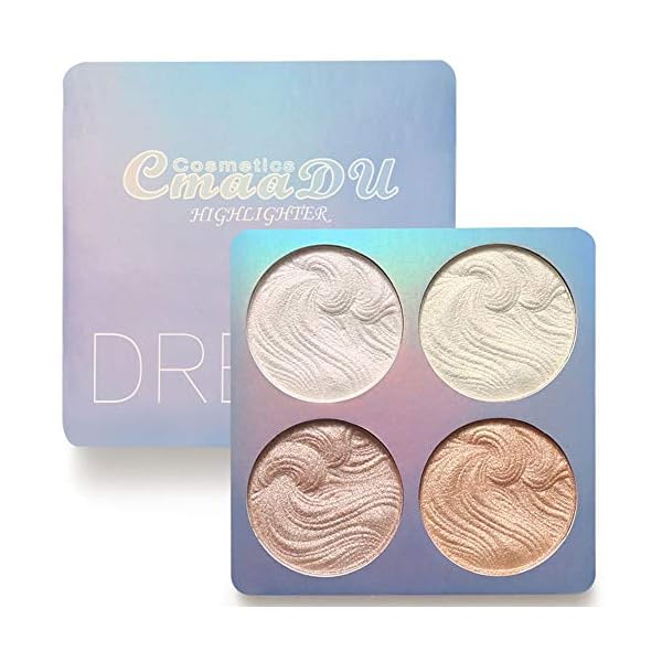 CmaaDU 4 Colors Shimmer Highlighter Highlight Hilight Makeup Palette Highlighter Powder iluminadores iluminador de maquillaje,White Pink Champagne Gold Shimmer Highlighter Primer Face Makeup Glitter