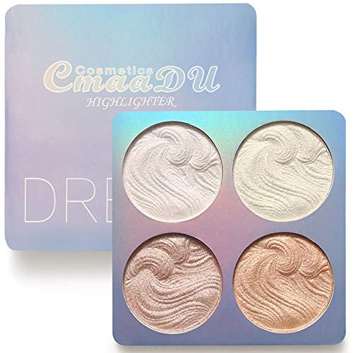 Shimmer Highlighter Highlight Makeup Contour Palette iluminadores de maquillaje, CmaaDU 4 Colors Highlighter+Makeup White Shimmer Blush Bronzer and Makeup Highlighter Powder Palette Illuminators A02