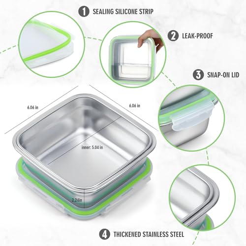 Image of 2 Pack Sandwich Containers, 24oz Stainless Steel Sandwich Box with Airtight Lids, BPA-Free, Dishwasher Safe, Durable & Reusable Metal Meal Prep Lunch Boxes for Fruits, Snacks, Bento (Green)