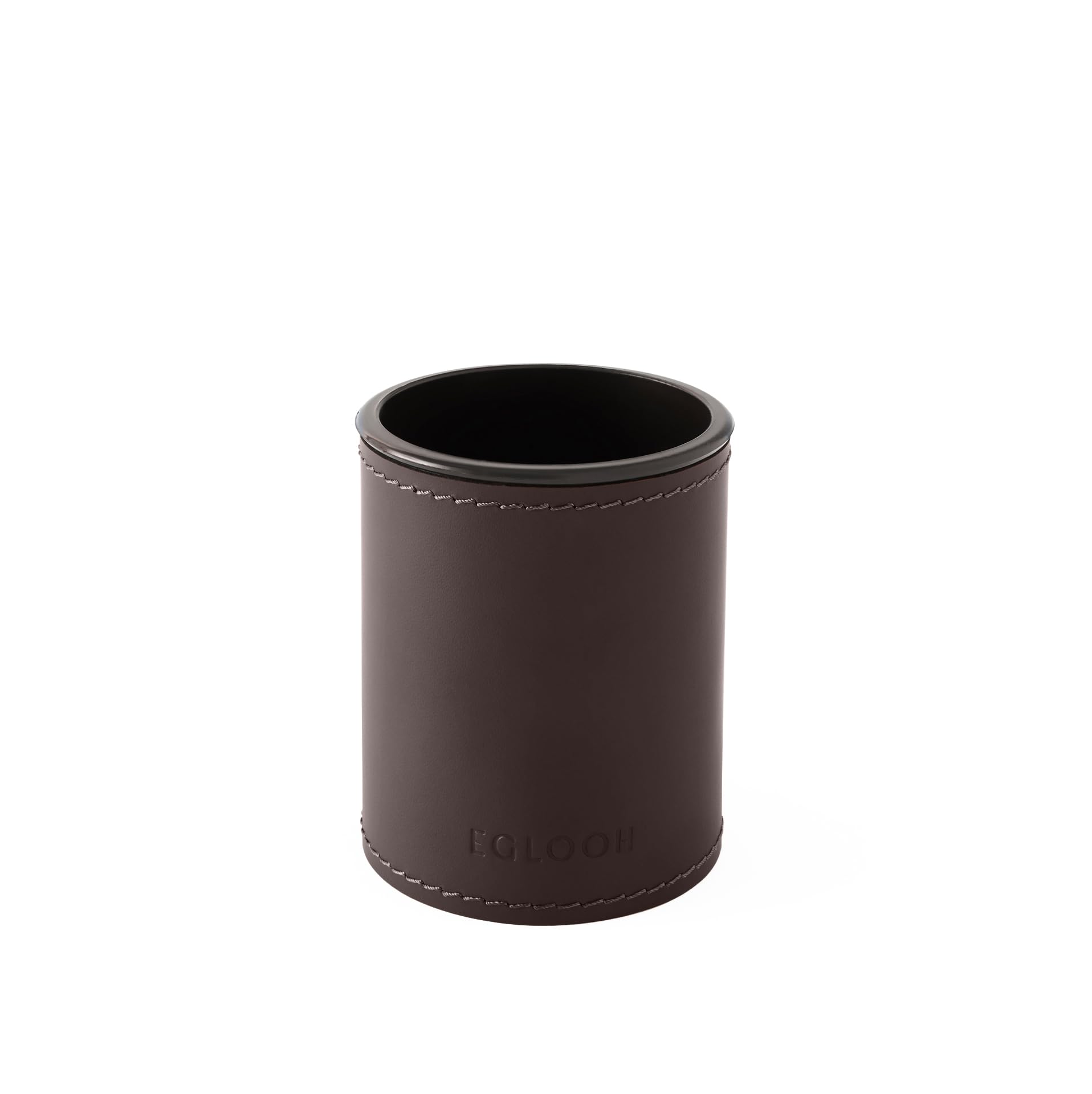 Eglooh - Orfeo - Pen Pot for Desk - Round Design - Made of Dark Brown Leather - cm 7,8 x 7,8 H.9,5 - Handmade Stitchings and Resistant Core - Made in Italy โ image 1