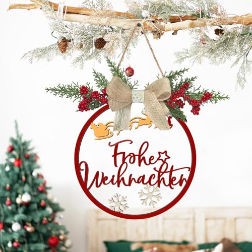 BOFUNX Weihnachten Türkranz aus Holz, Frohe Weihnachten Deko Kranz...