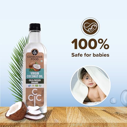 Image of Conscious Food Cold Pressed Virgin Coconut Oil, 500 ml | Organic | Boosts Heart Health, Good for Skin Care | Pure Coconut Oil with Rich Aroma | For Cooking, Hair Care, Oil Pulling | Pet Bottle