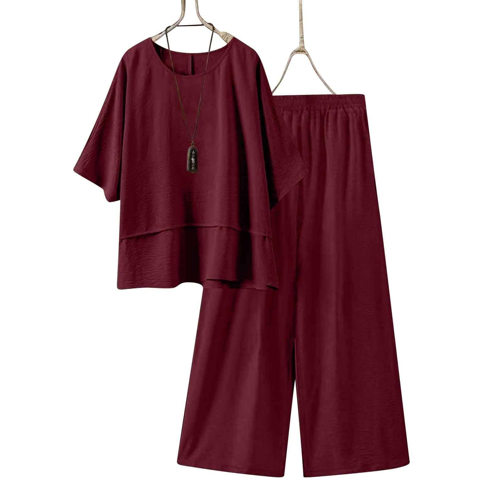 Ensemble Lin Pour Femme Eté Chic Chemise Lin Femme Manches Courtes Et Col Round Et Pantalon Large Deux Pièces Loungewear Set Ample Fluide Vetement Femmes Ete 2 Pièces Sets
